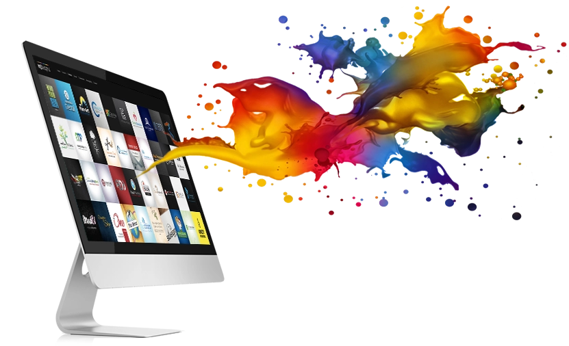 Creative workstation with colorful design splash